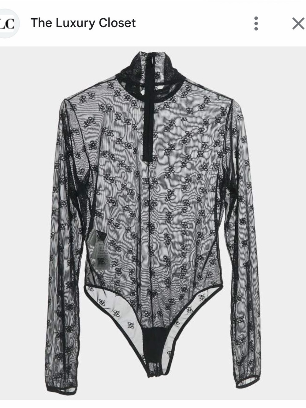 Fendi Black Sheer Lace Bodysuit with High Neck